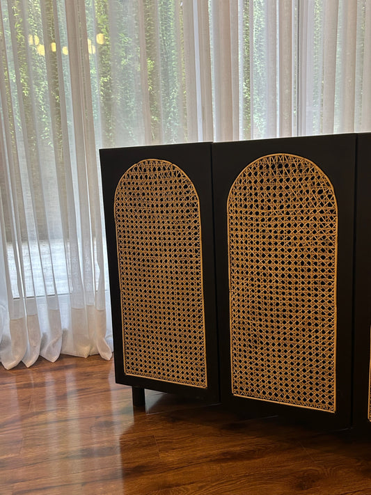 Arched Cane Cabinet 3 Door